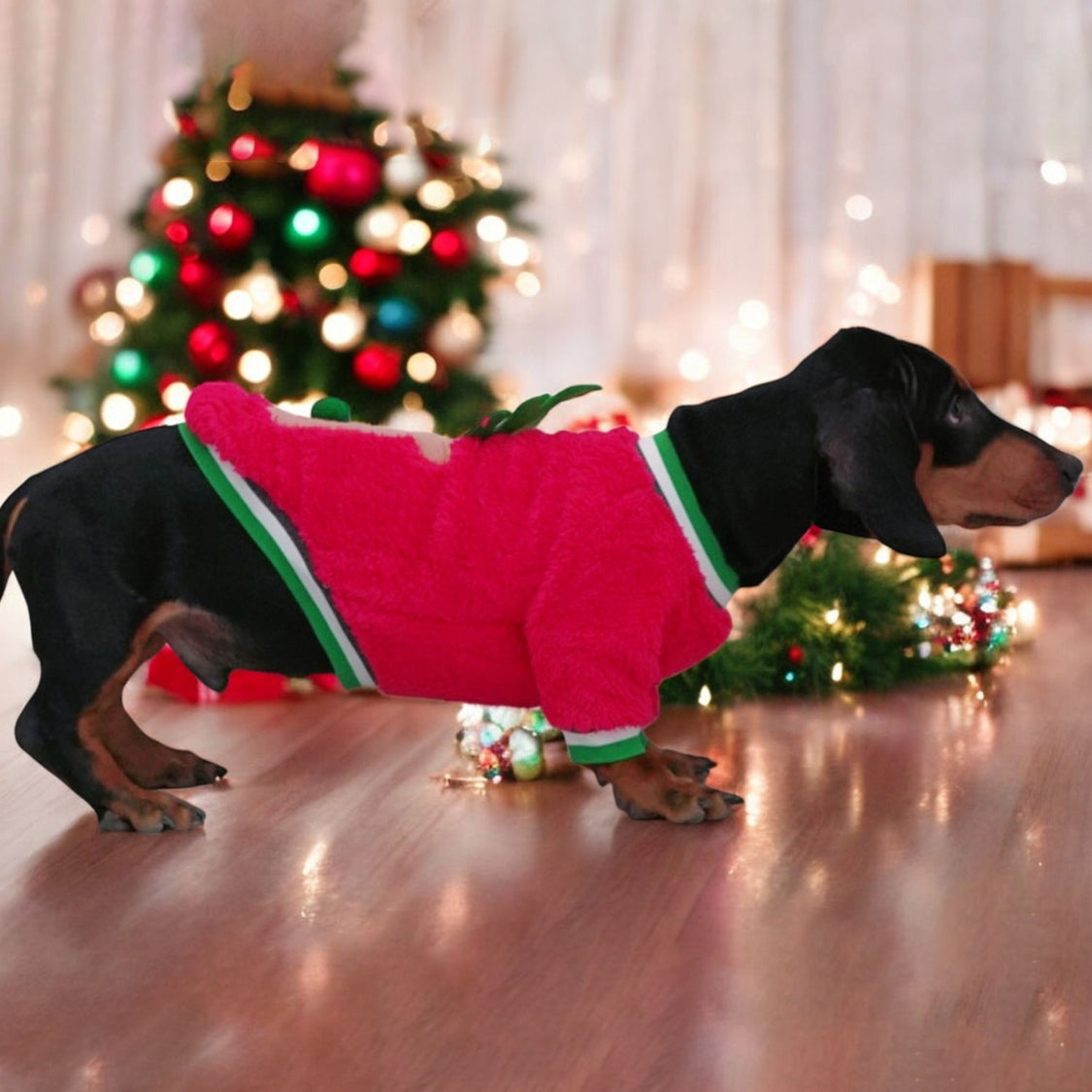 www.doxie.us-Doxie-Coral-Fleece-Christmas-Sweater-Festive-Reindeer-Holiday-Apparel-for-Dachshund