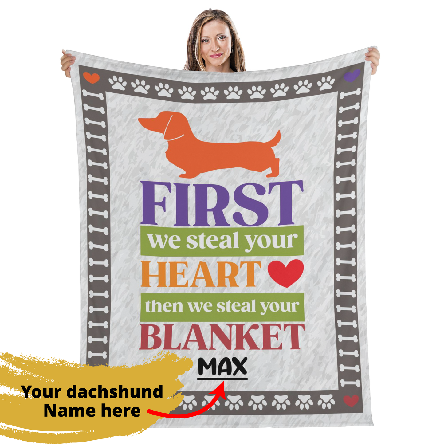 Custom blanket with dachshund name -  Blanket for Dachshund Love