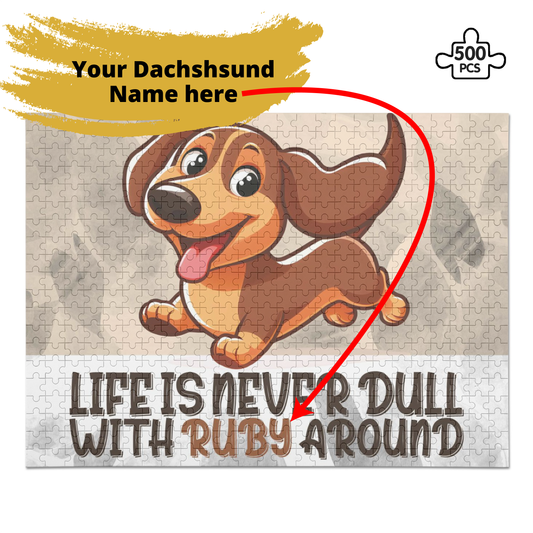 Puzzle personalizado con nombre de Perro Salchicha - Puzzle