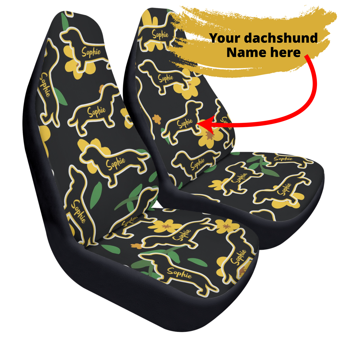 Funda de asiento de coche personalizada con nombre de Dachshunds - Funda de asiento de coche (2 piezas)