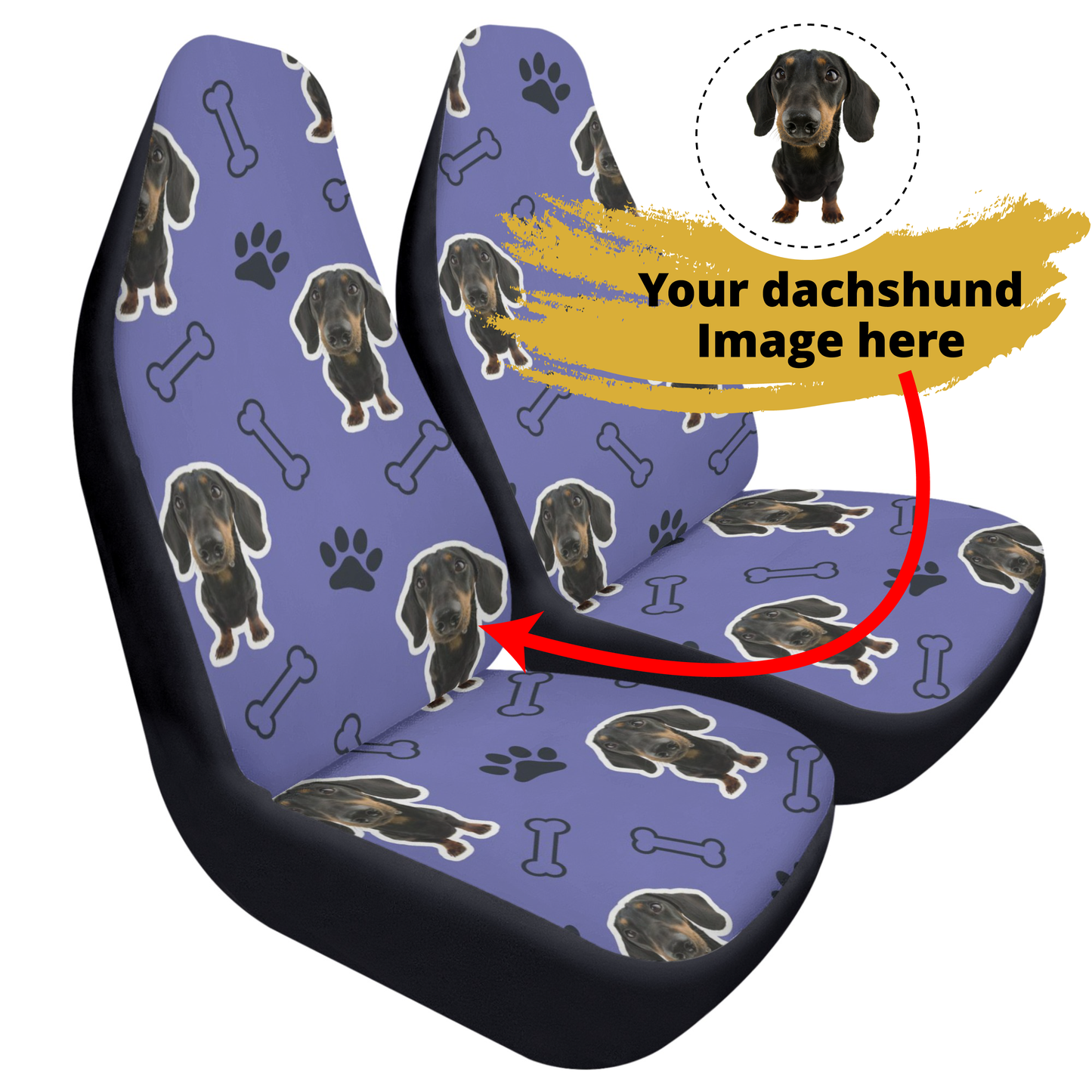 Funda de asiento de coche personalizada con Imagen de Perro Salchicha - Fundas de asiento de coche (2 piezas)