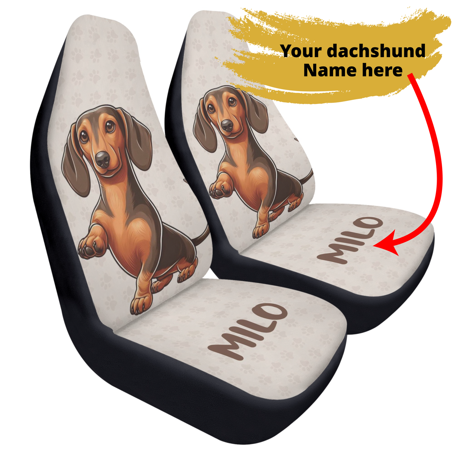 Funda de asiento de coche personalizada con nombre de Dachshunds - Funda de asiento de coche (2 piezas)