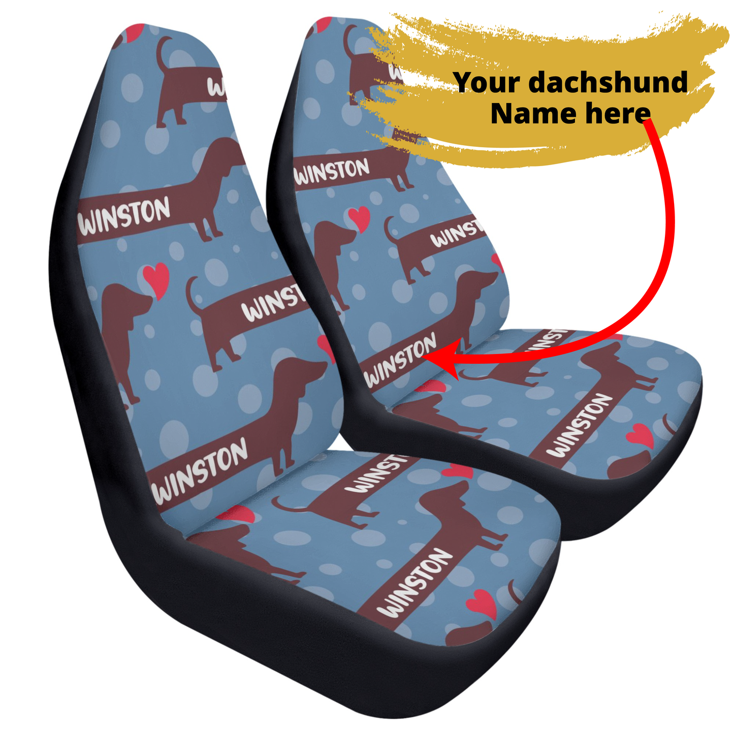 Funda de asiento de coche personalizada con nombre de Dachshunds - Funda de asiento de coche (2 piezas)