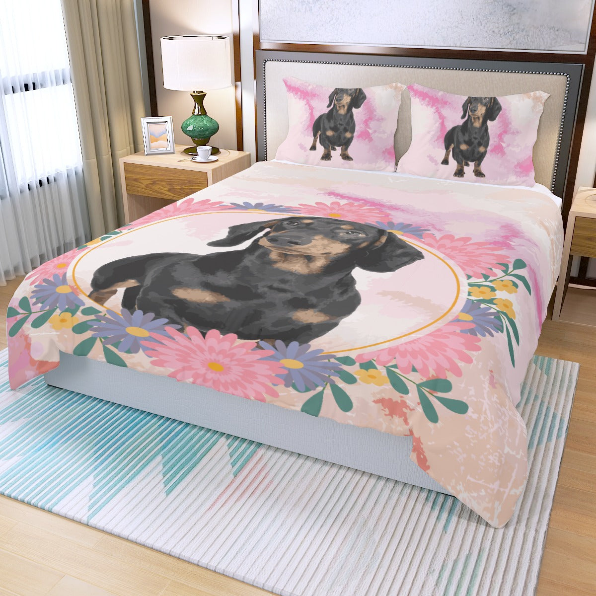 Juego de Cama Personalizado con Imagen de Perro Salchicha - Juego de Cama