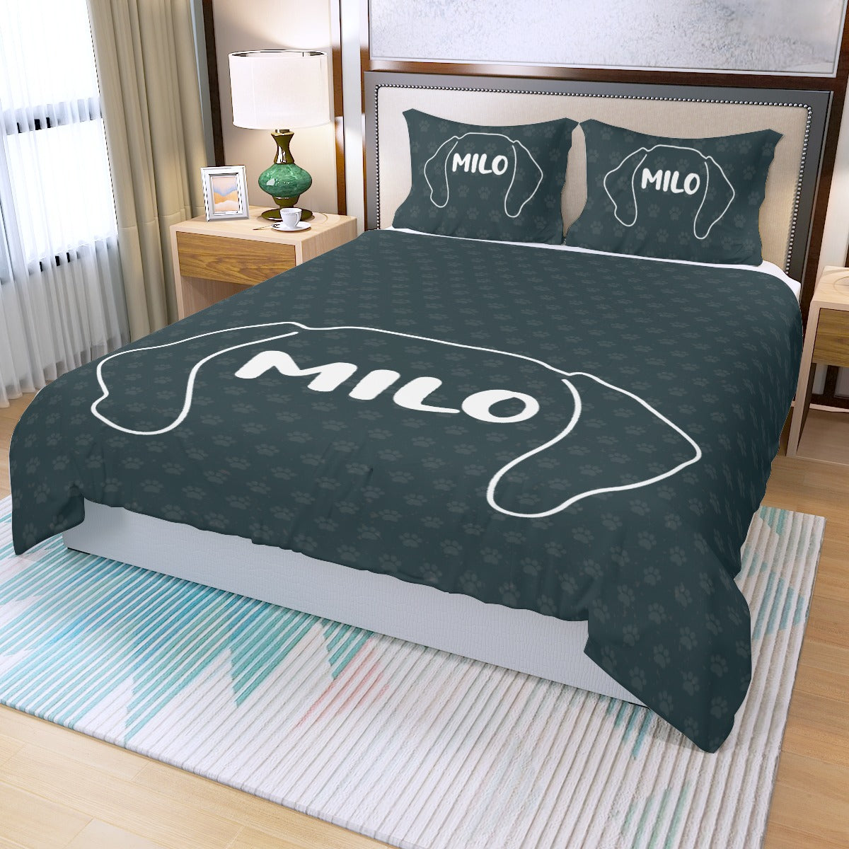 Juego de Cama Personalizado con Nombre de Perro Salchicha - Juego de Cama