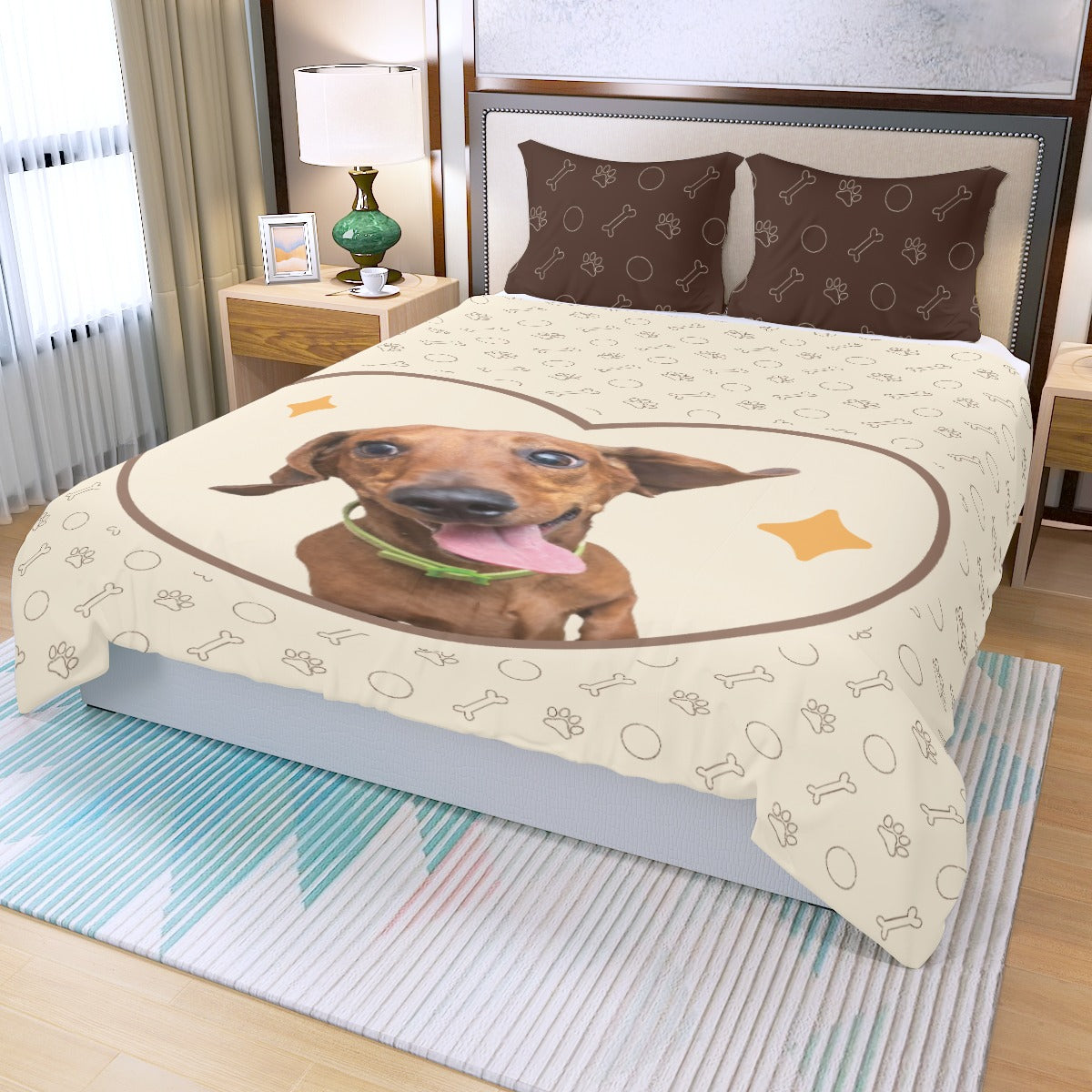 Juego de Cama Personalizado con Imagen de Perro Salchicha - Juego de Cama