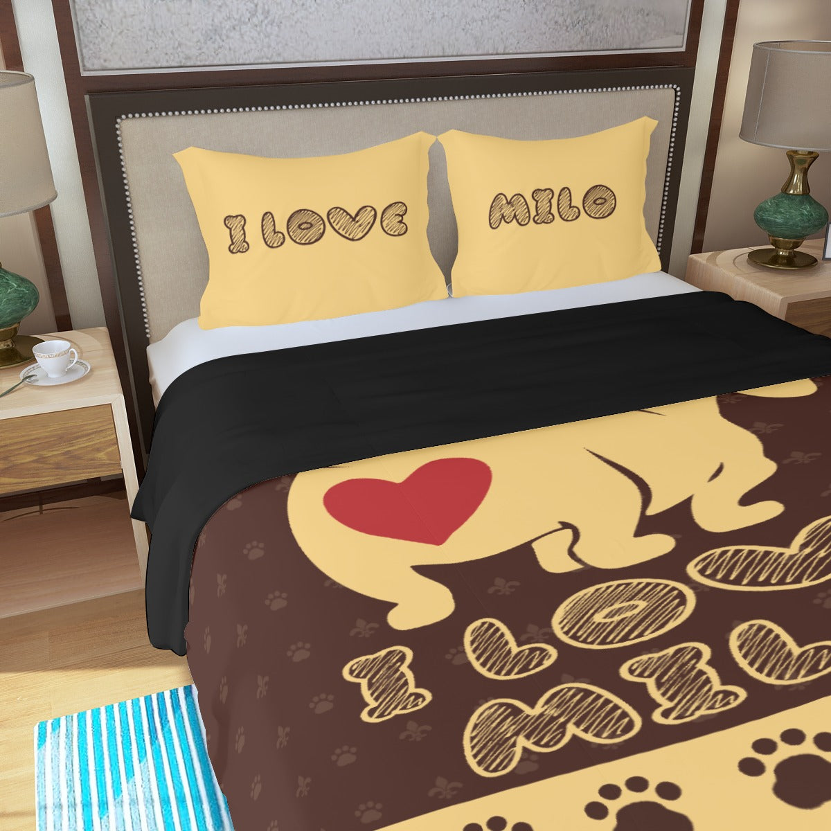 Juego de Cama Personalizado con Nombre de Perro Salchicha - Juego de Cama