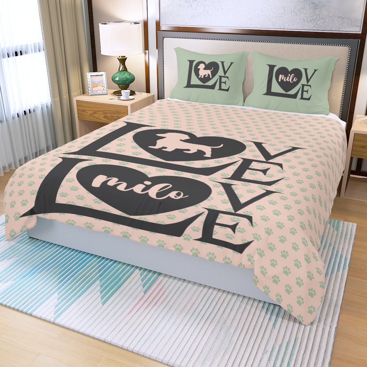 Juego de Cama Personalizado con Nombre de Perro Salchicha - Juego de Cama