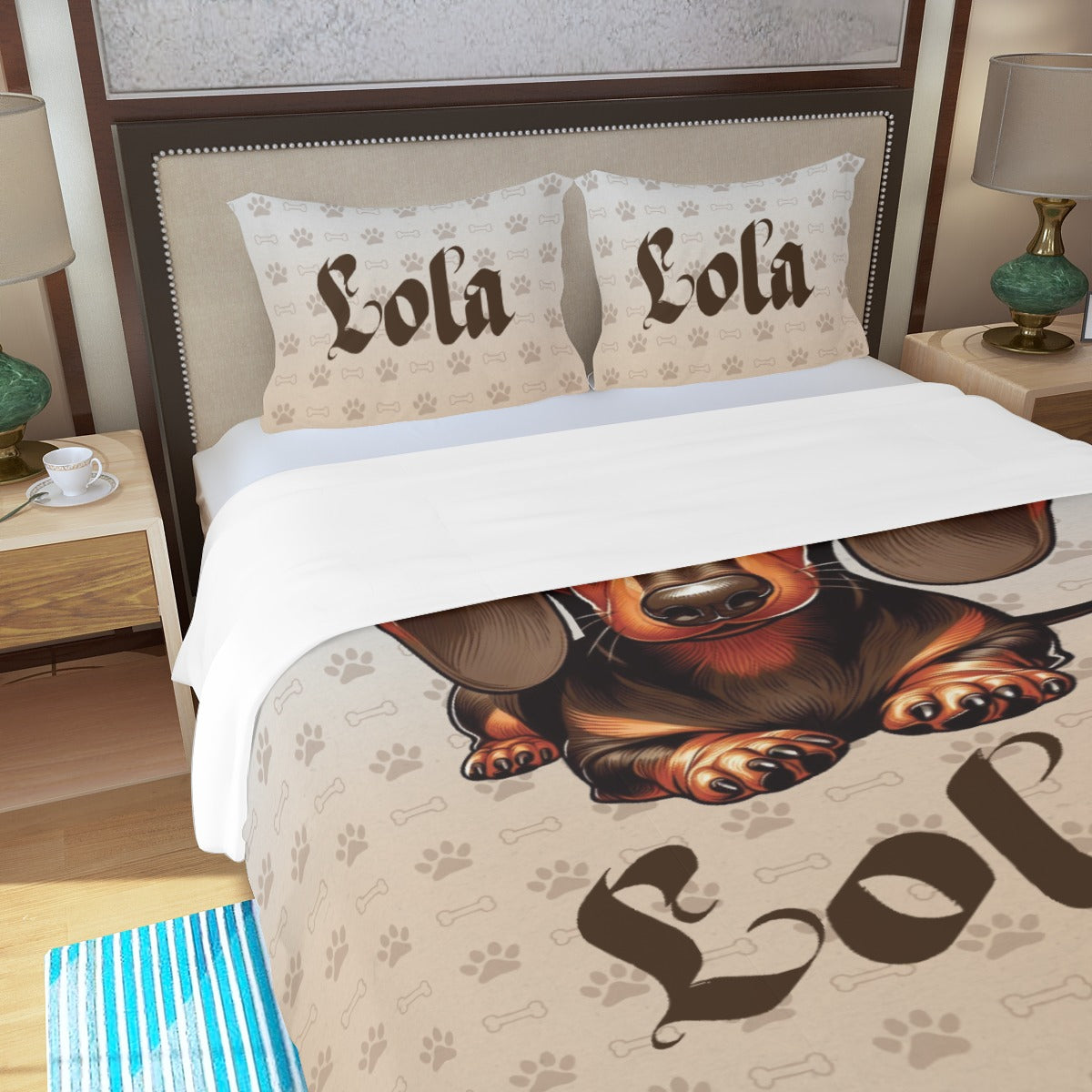 Juego de Cama Personalizado con Nombre de Perro Salchicha - Juego de Cama