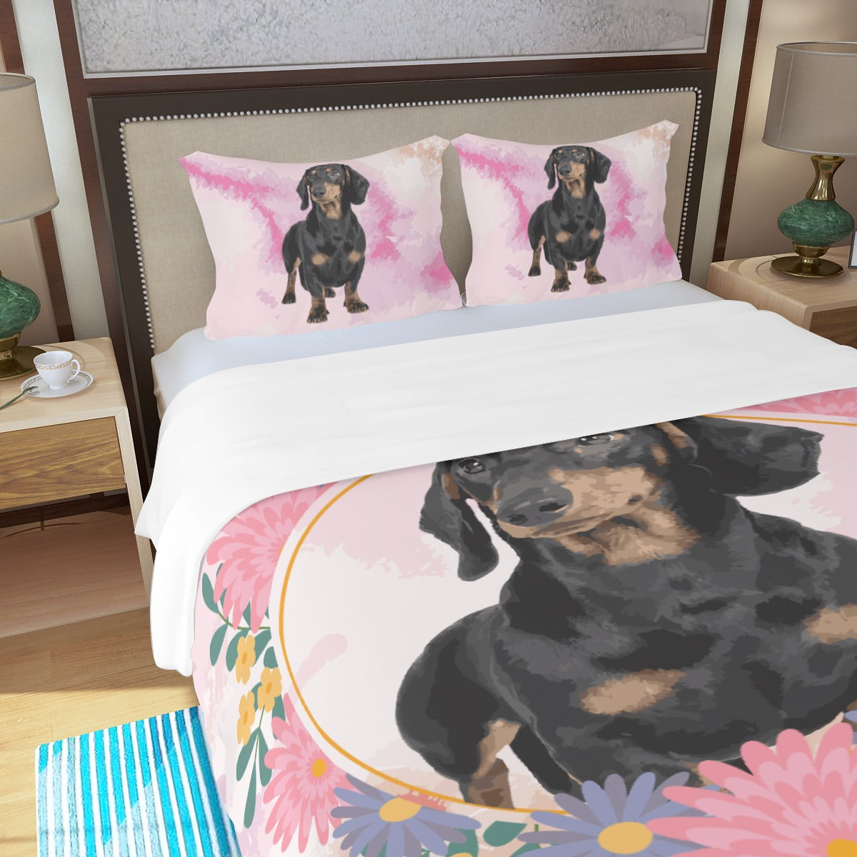 Juego de Cama Personalizado con Imagen de Perro Salchicha - Juego de Cama