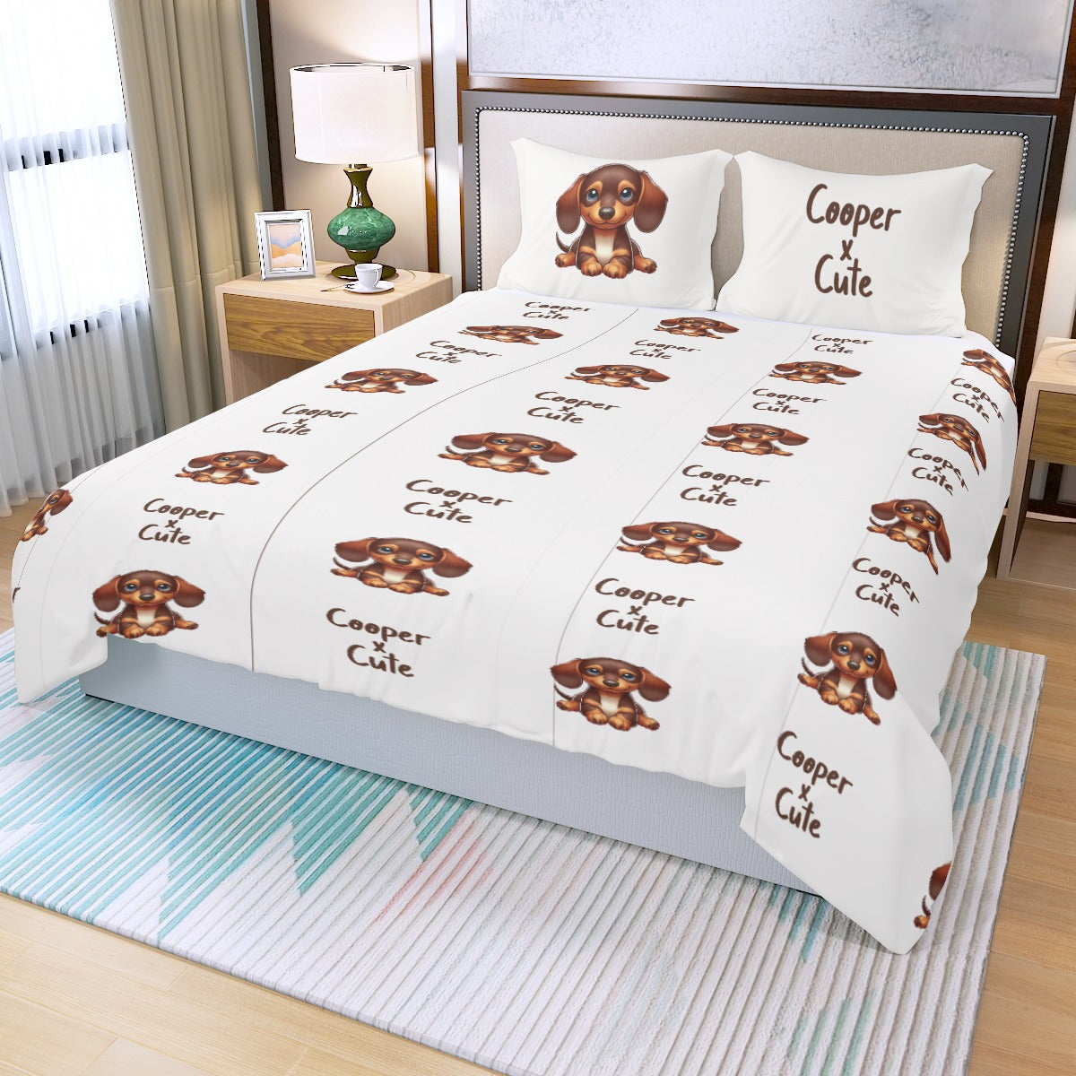 Juego de Cama Personalizado con Nombre de Perro Salchicha - Juego de Cama