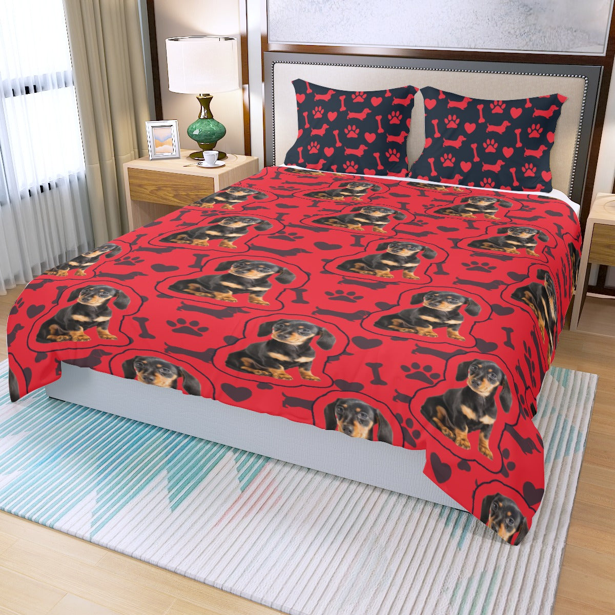 Juego de Cama Personalizado con Imagen de Perro Salchicha - Juego de Cama