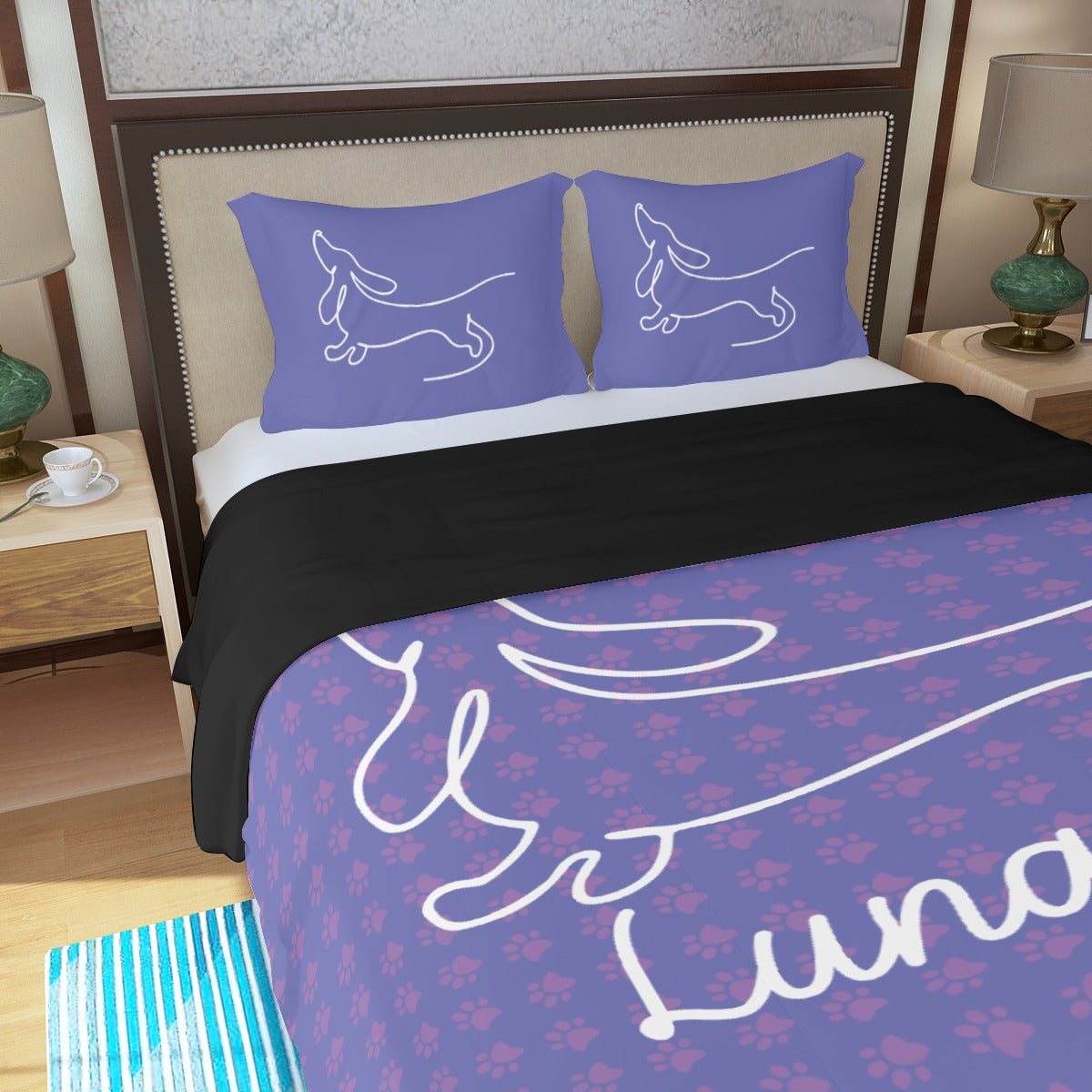 Juego de Cama Personalizado con Nombre de Perro Salchicha - Juego de Cama