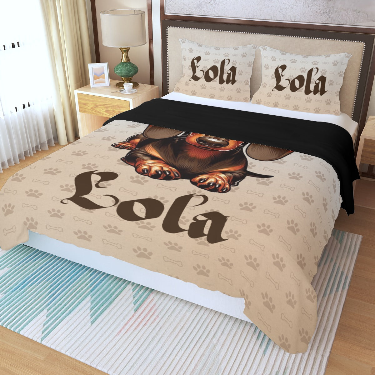 Juego de Cama Personalizado con Nombre de Perro Salchicha - Juego de Cama