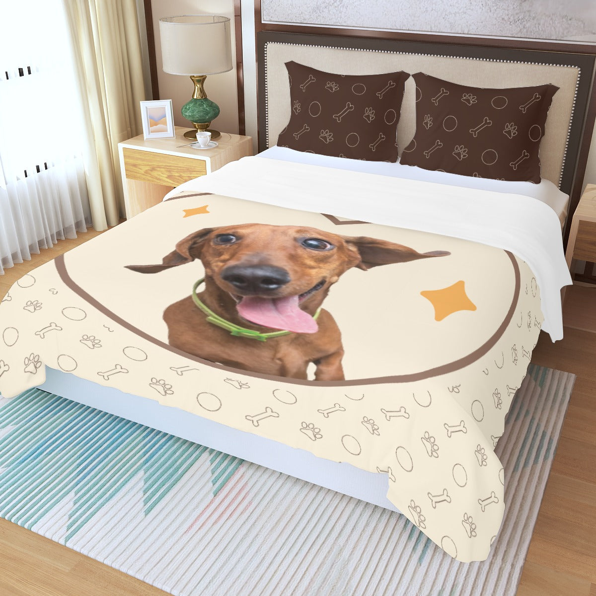 Juego de Cama Personalizado con Imagen de Perro Salchicha - Juego de Cama