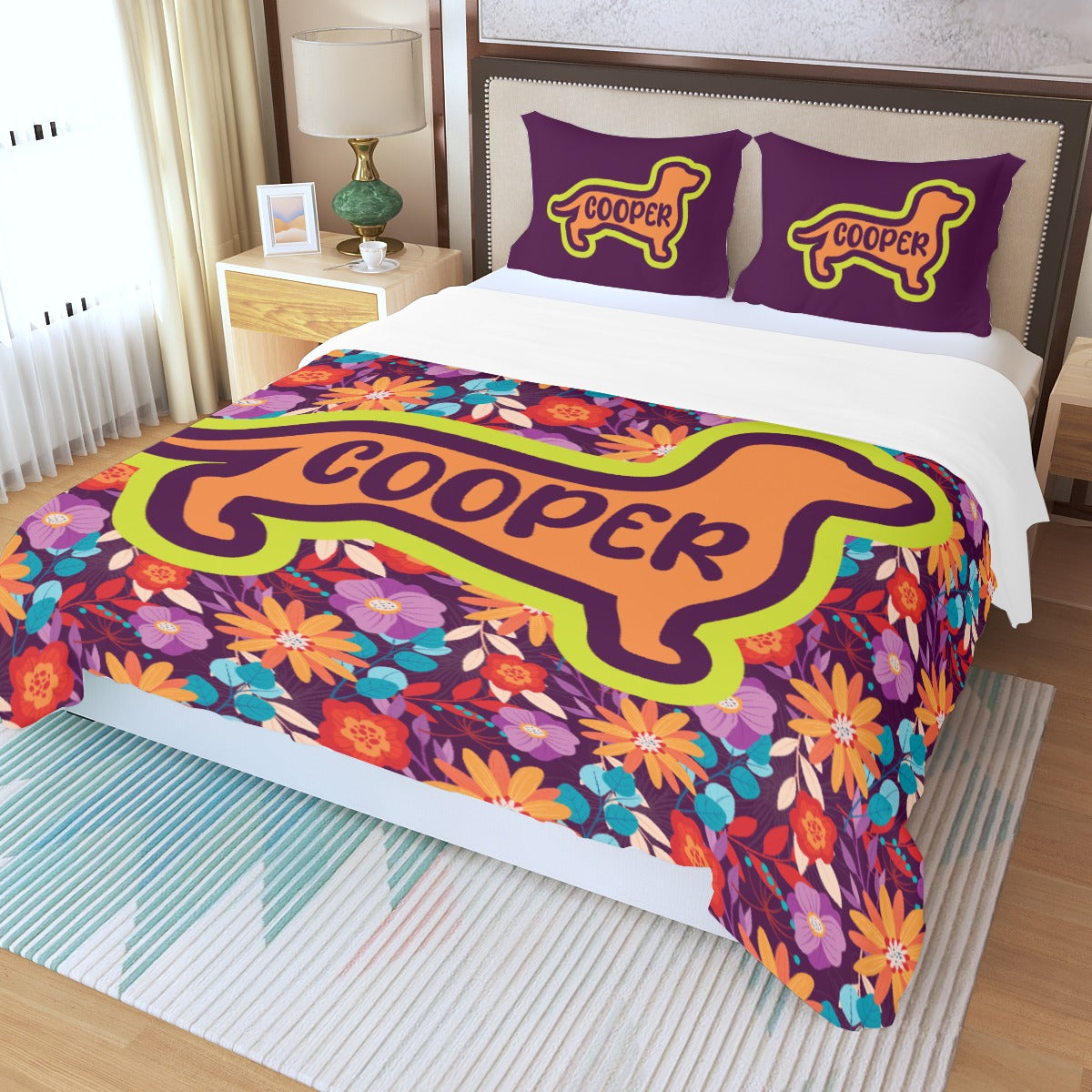 Juego de Cama Personalizado con Nombre de Perro Salchicha - Juego de Cama