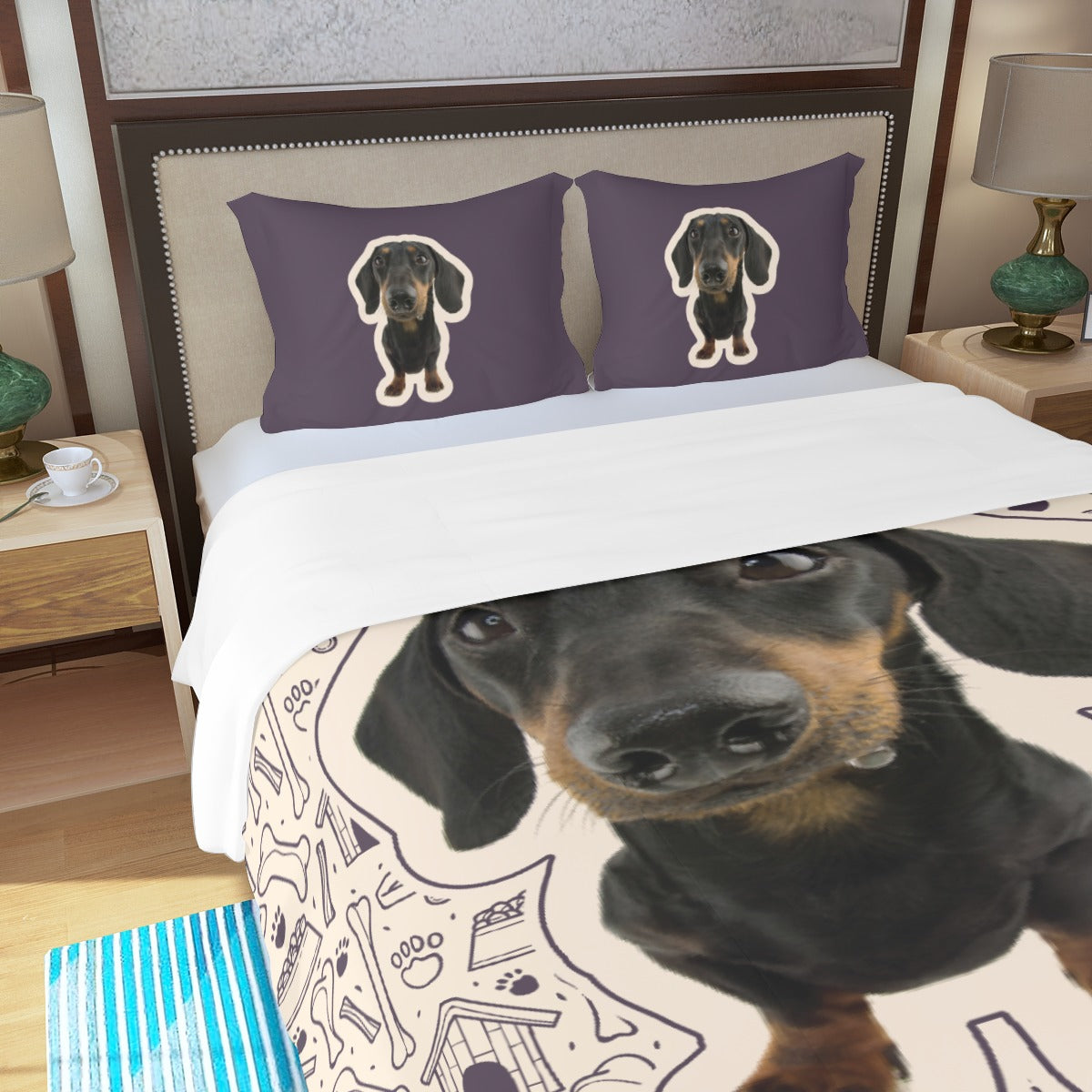 Juego de Cama Personalizado con Imagen de Perro Salchicha - Juego de Cama