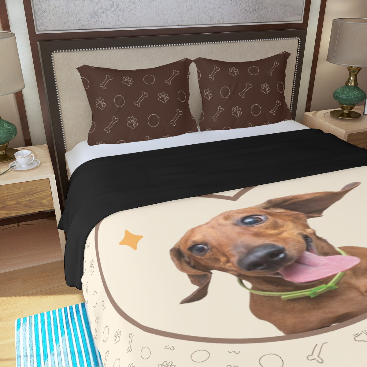 Juego de Cama Personalizado con Imagen de Perro Salchicha - Juego de Cama