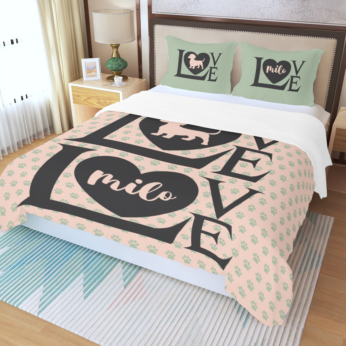 Juego de Cama Personalizado con Nombre de Perro Salchicha - Juego de Cama