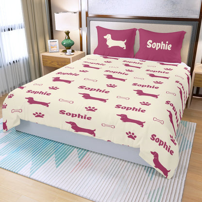 Custom Bedding Set with Dachshund's Name - Bedding Set