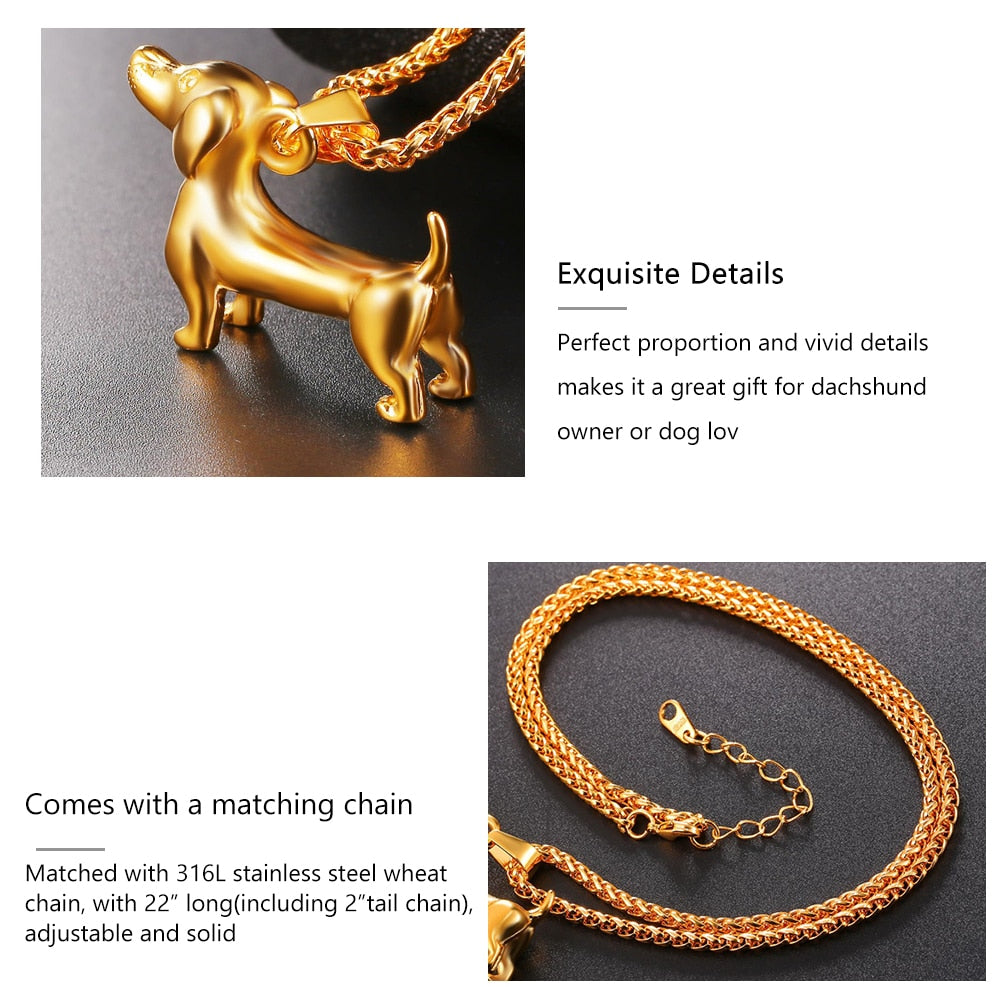 Dachshund Necklace Stainless Steel/Gold Color Rope - Dachshund Shop.jpg