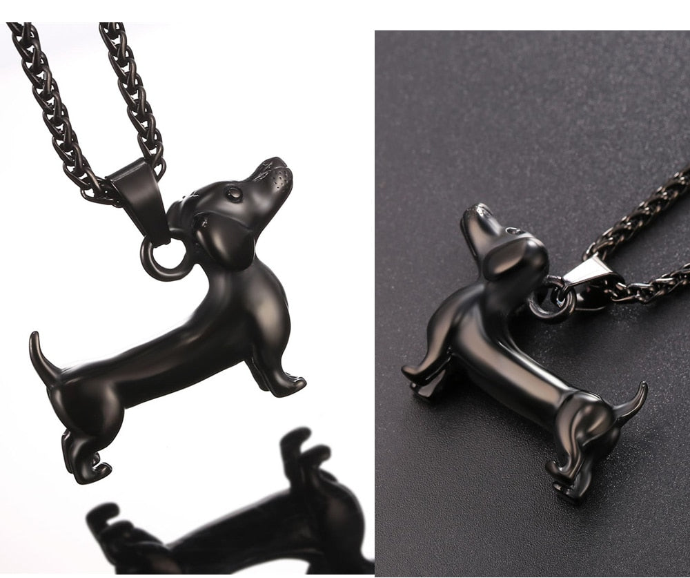 Dachshund Necklace Stainless Steel/Gold Color Rope - Dachshund Shop.jpg