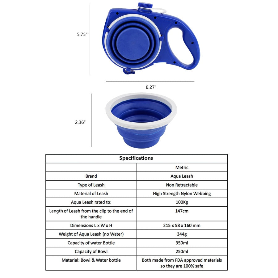Correa 5 en 1: Correa para perro con botella de agua y cuenco integrados.