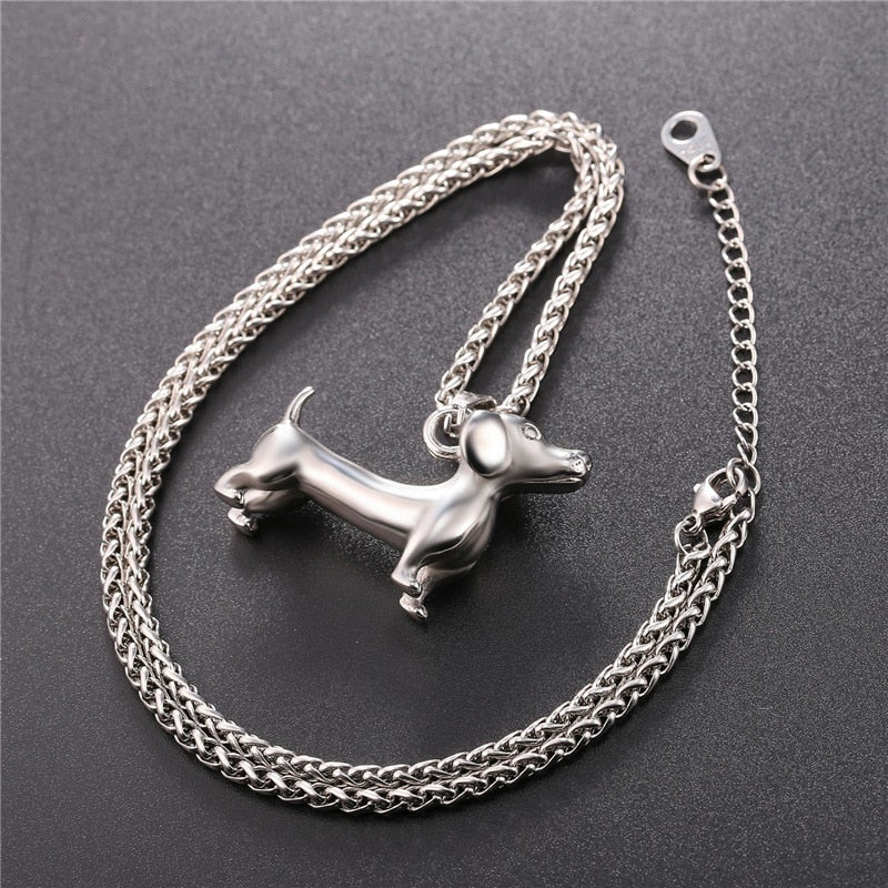 Dachshund Necklace Stainless Steel/Gold Color Rope - Dachshund Shop.jpg