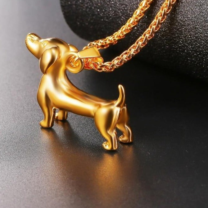 Dachshund Necklace Stainless Steel/Gold Color Rope - Dachshund Shop.jpg